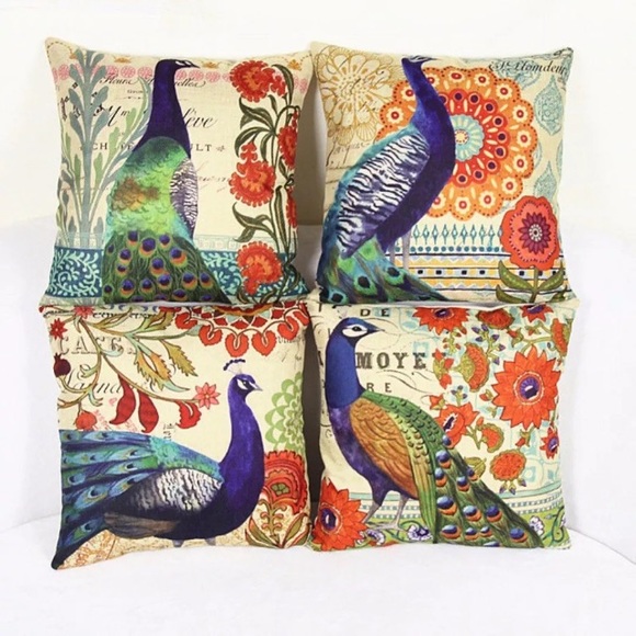 Colorful Peacock Floral Pillow Cover S1 - Picture 3 of 4
